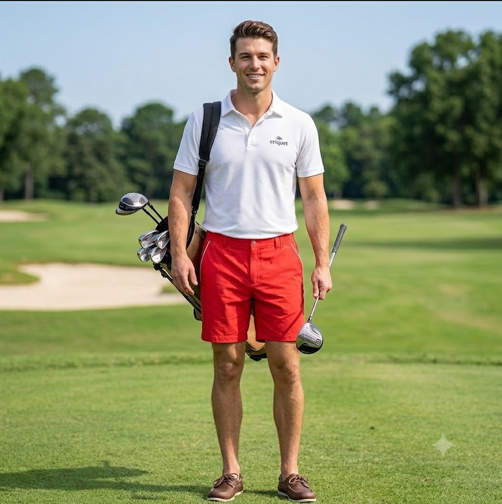 Criquet Men's Court Shorts Golf Performance Elastic Waist Light Red Size XL